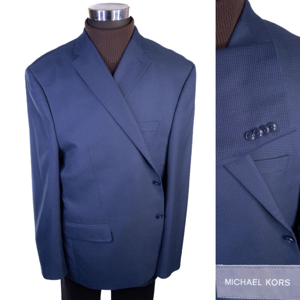 Michael Kors Sport Coat Jacket Houndstooth Blazer Sz 50R Poly 2-Buttons EUC